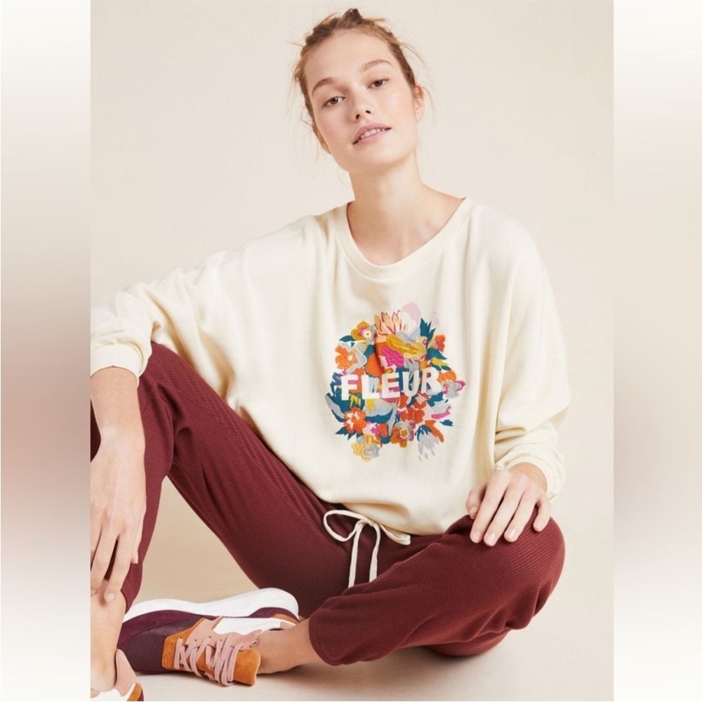 Anthropologie Cream Floral Graphic Sweatshirt 🌼